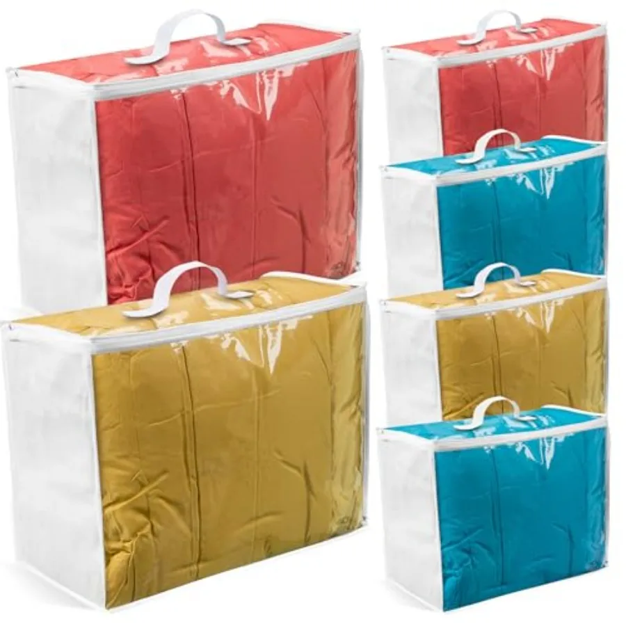 

6 pack Plastic Storage Bag Zipper, Foldable Moving Bag for Comforters, Blankets, Bedding, Storage Containers, Breathable, Durab