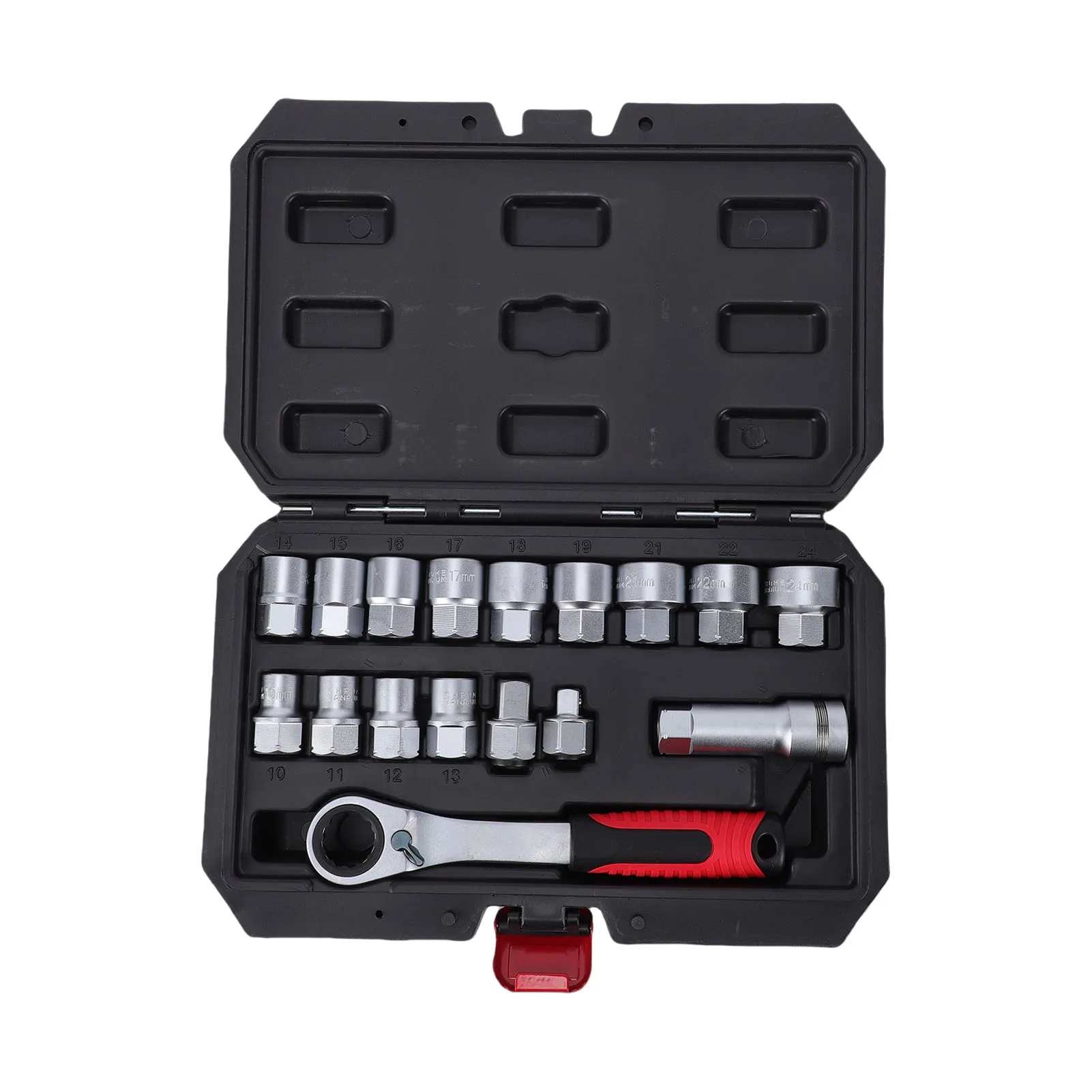 Pass Through Ratchet and Socket Set 10-24mm 12 Point Pass Through Socket 72T Reversible Ratchet Wrench with 1/2 3/8 Inch Drive A