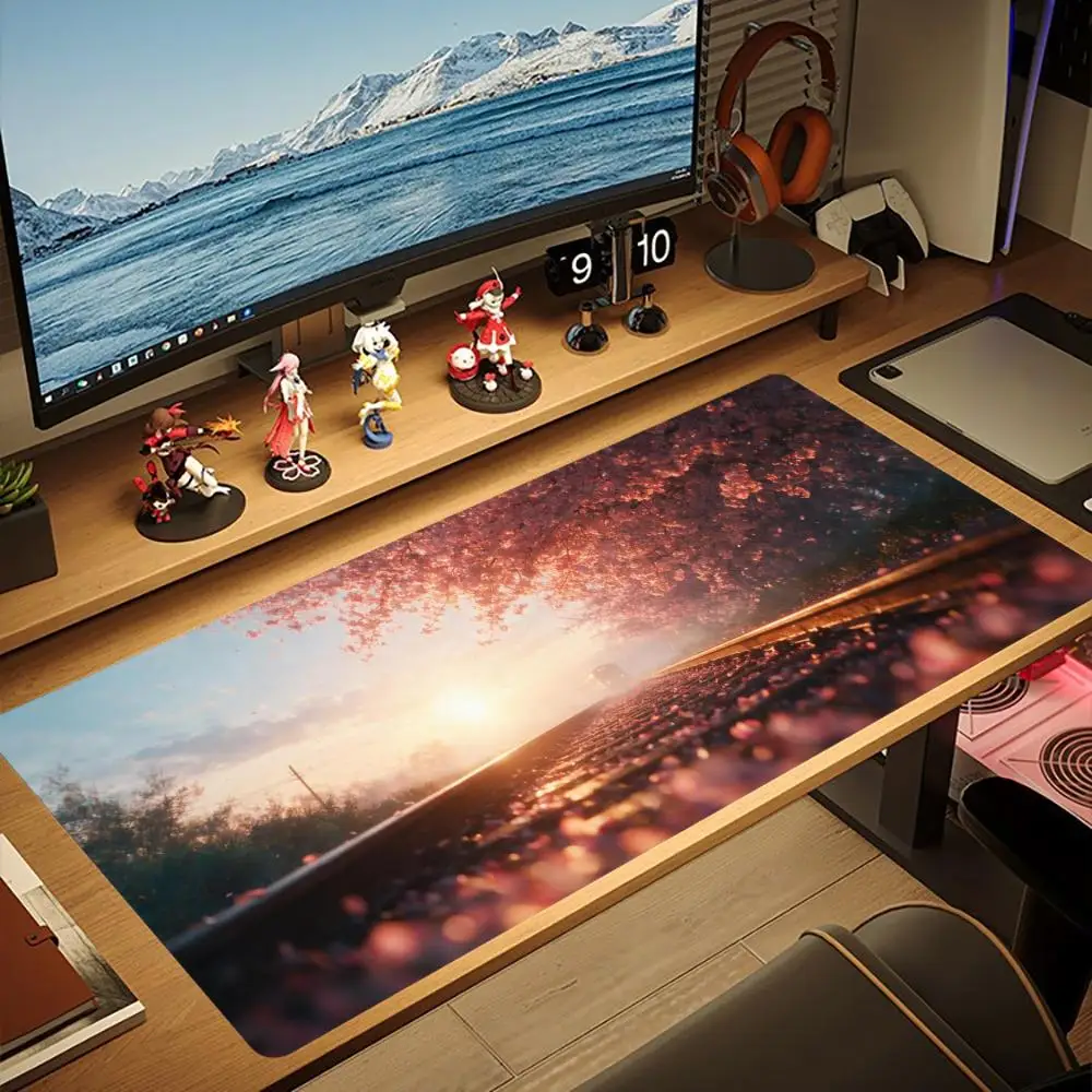 XXL Mousepad Mount Fuji Cherry Blossom Train Fantasy Tree Autumn Forest Deskmat Non-Slip Rubber Keyboard Mat Gaming Mouse Mat