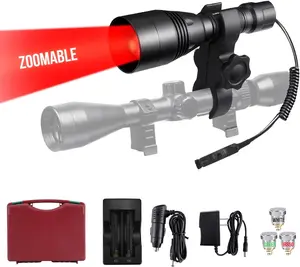 Long Range Zoomable Hunting Flashlight Kit with Green Red White IR LED Modules for Predator Night Hunting