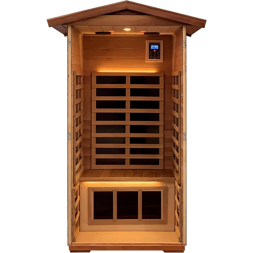 Outdoor Red Cedar Ultra-Low EMF Sauna 1 Person, Far Infrared Sauna, EMF Average 0.5 mG Reading, Withstand Outdoor Temp -10℉-149℉