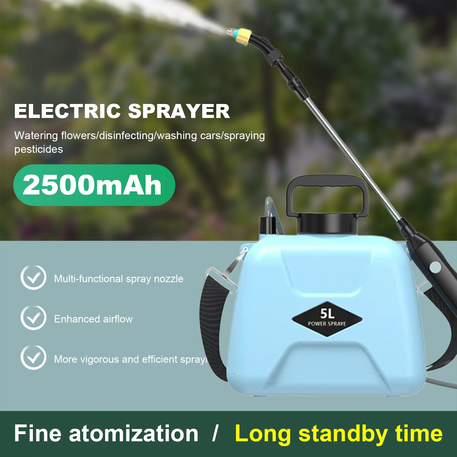 5L USB Electric Pesticide Sprayer High Pressure Farm Spraying Irrigation Equipment Shoulder Style Automatic Garden Plant Mister