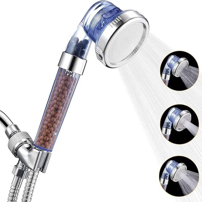 

Новая 3-режимная насадка для душа с фильтром для жесткой воды, ручная насадка для душа высокого давления с минеральными камнями, эко-спа, душ для ванной комнаты