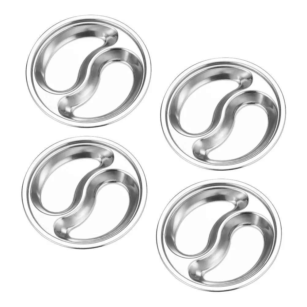 

4Pcs Space-Saving Multi-Cell Kitchen Condiment Plates Smooth Surface Easy to Clean for Cold Dishes Kimchi Barbecues Silver