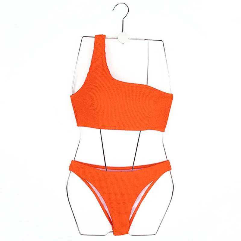 New Sexy Orange One Shoulder Bikinis Two Pieces Swimsuit Women Swimwear Halter Beach Bathing Suits Korean Bikini Set Pool 2024