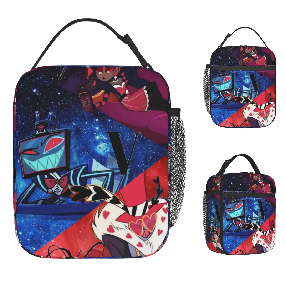 h-hazbins-h-hotels-alastor-vox-anime-saco-de-almoco-isolado-saco-de-comida-reutilizavel-cooler-lancheiras-termicas-para-viagens