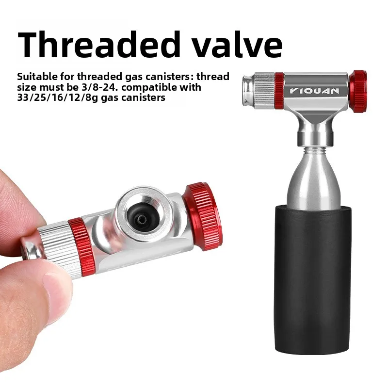 CO2 Pump For Bicycle  Bike Pump Inflator Aluminum Tire Tube Mini Hand Pump 3/8-24 screw thread and 33/25/16/12/8g gas cylinder