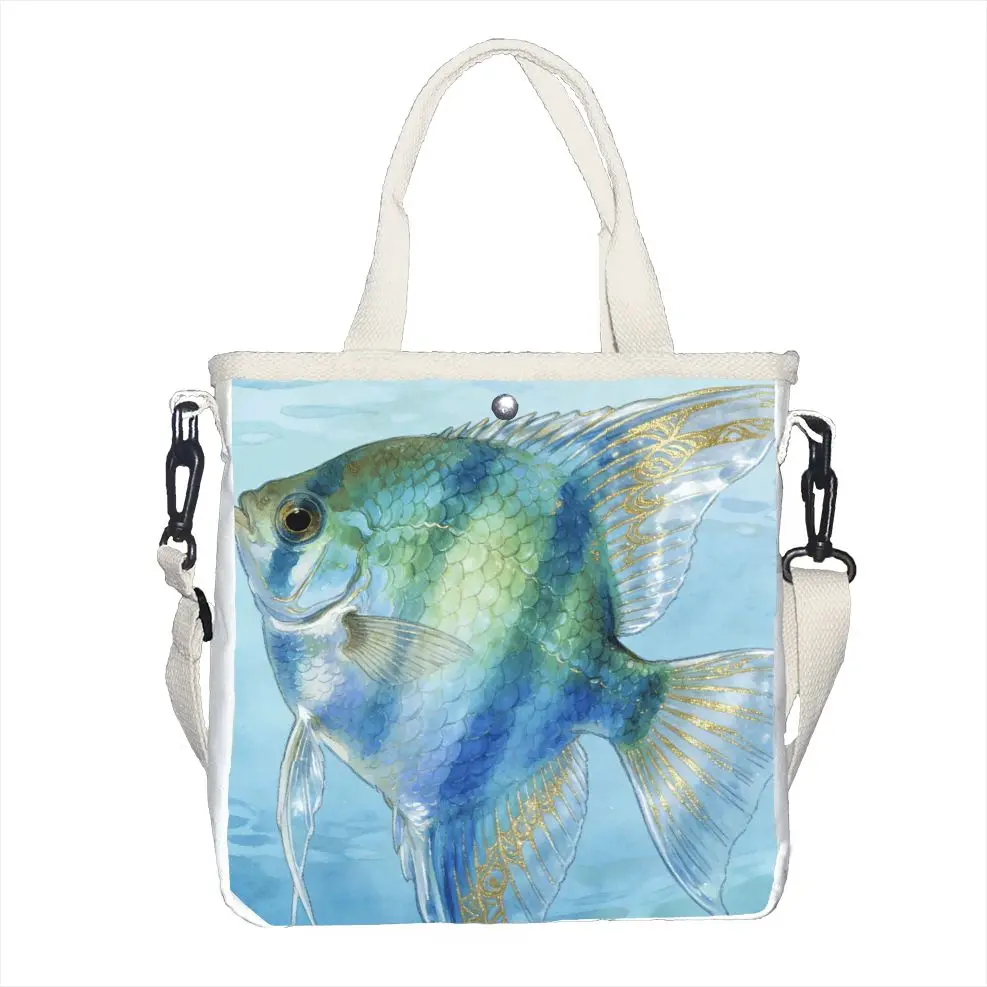 

Watercolor Angelfish Ocean Print Shoulder Bag Adjustable Strap Lightweight Tote