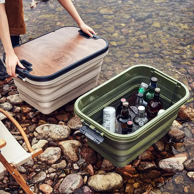 Foldable Portable Dual-Purpose Folding Table Outdoor Picnic Basket Travel Camping Storage Box - Multipurpose Camping Gear