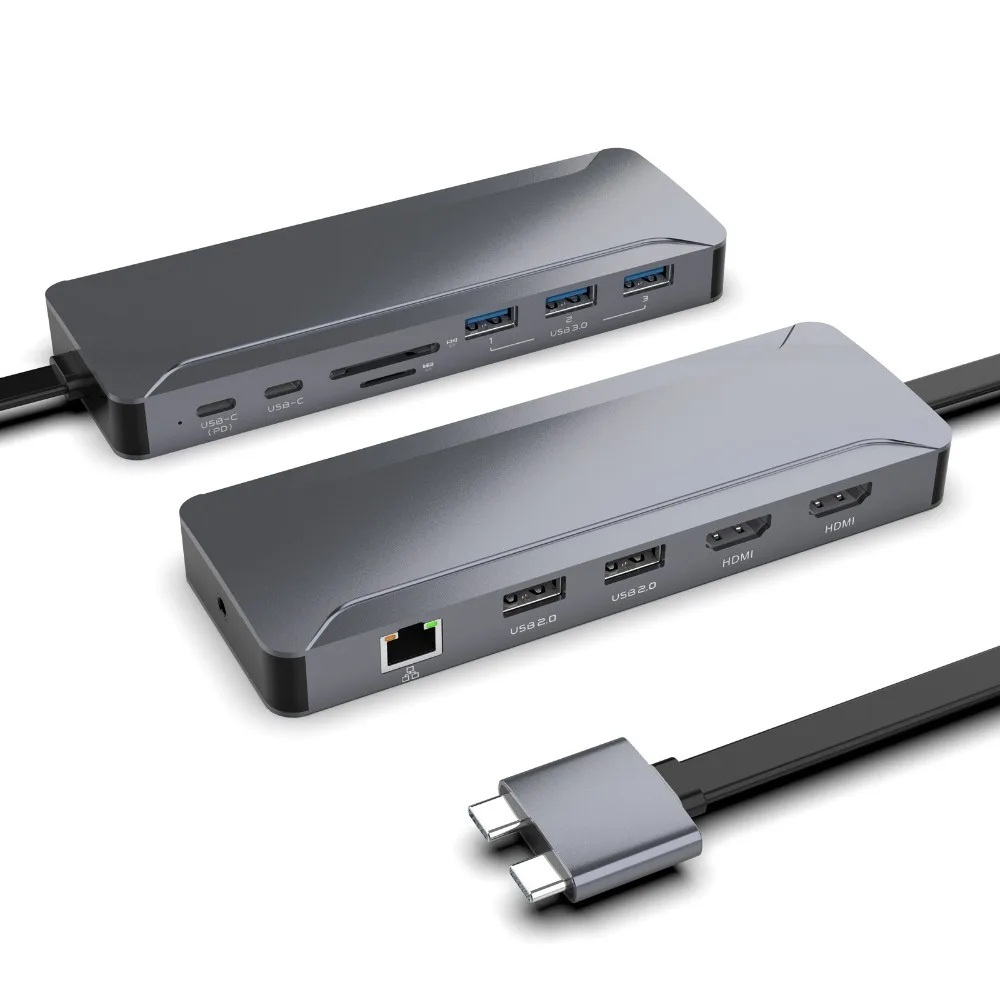 Splitter Hub USB C di tipo doppio 13 In 2 con USB3.0 Dual 4K HDMI PD trasferimento dati ad alta velocità RJ45 1000Mbps per PC Laptop Macbook