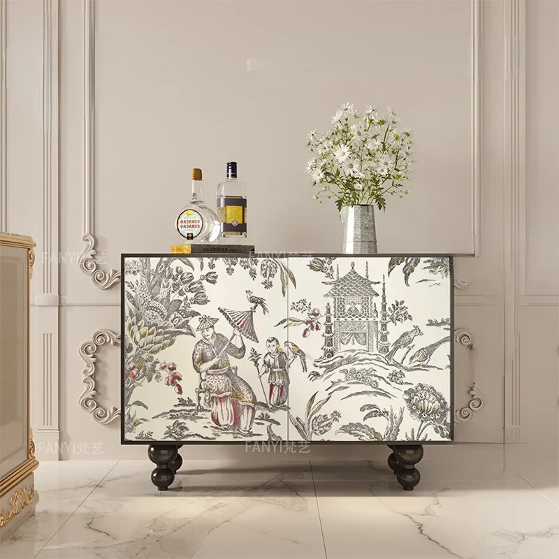 

Antique Style Black and White Solid Wood Sideboard Cabinet Home Cupboard Bedroom Minimalist Creative Storage Entrance Cabinet