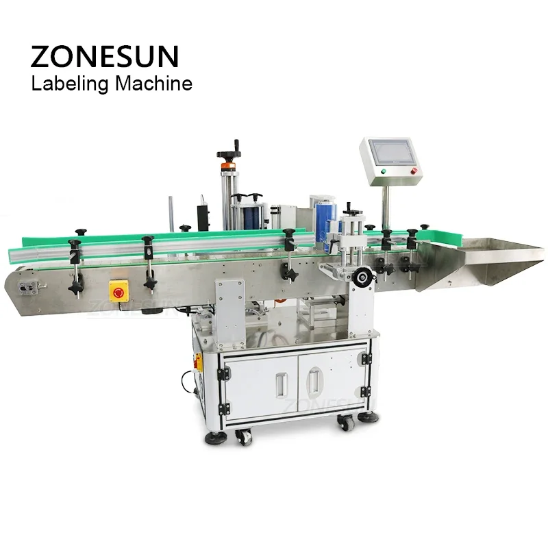 ZONESUN Automatic Round Labeling Machine Double Side Bottle Can Sticker Labeler Label Applicator