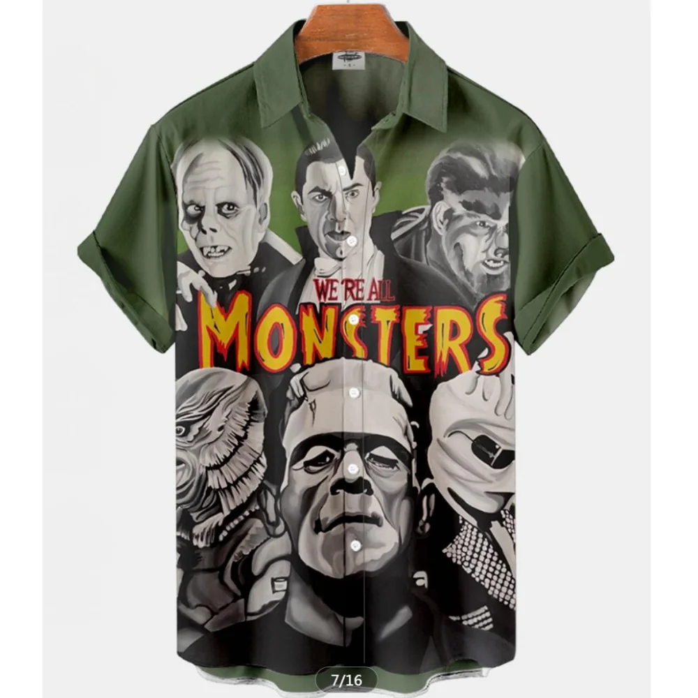 2024 Summer Men\'s Hawaiian Shirt Movie Figures Horror Vintage Shirt Street Clothing 3d Printed Men\'s Shirt Vintage Men