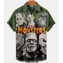 2023 Zomer Heren Hawaiiaans Shirt Film Figuren Horror Vintage Shirt Straat Kleding 3d Bedrukt Heren Overhemd Vintage Heren