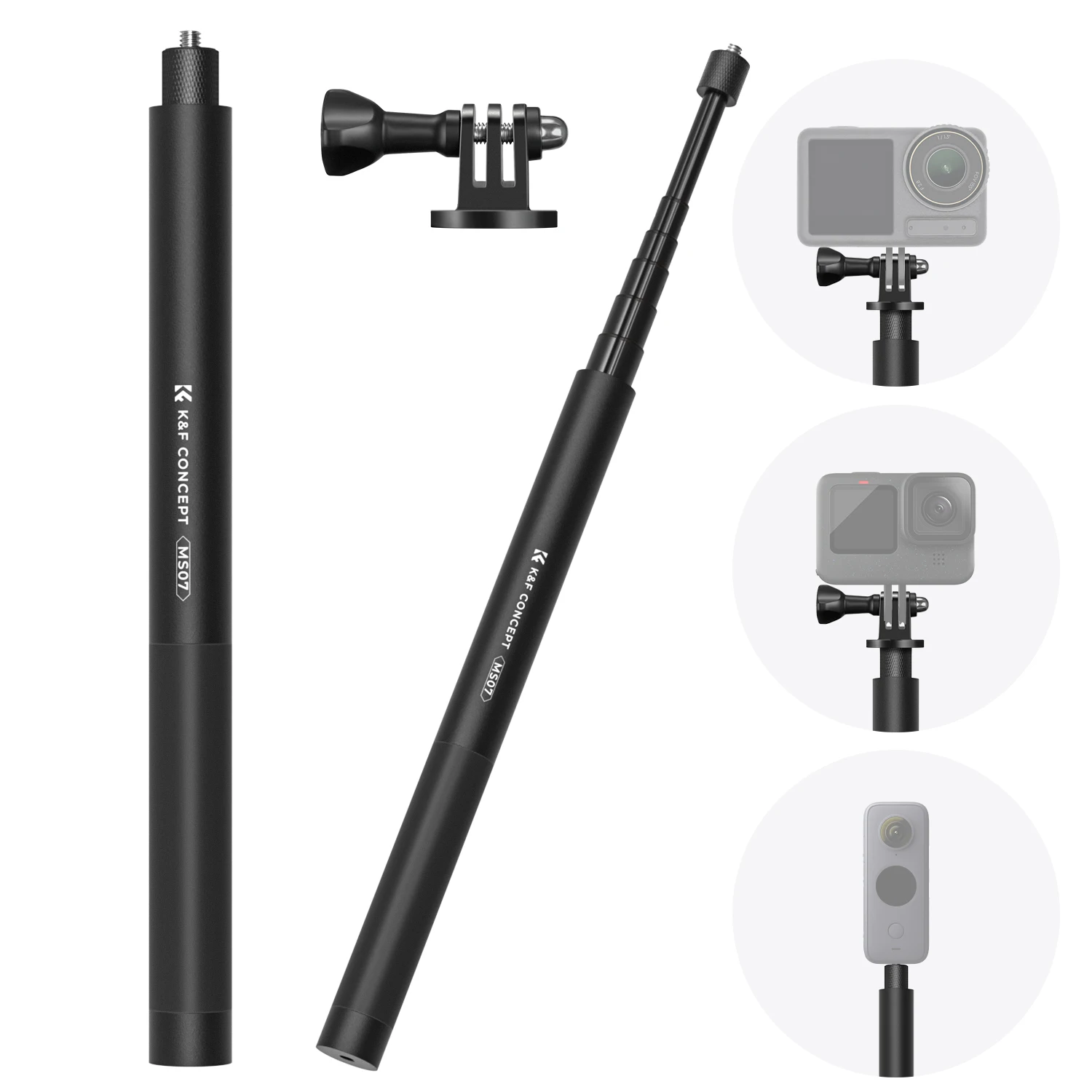 

K&F CONCEPT 60 inch Invisible Selfie Stick Extension Pole for Insta360 GoPro DJI Action Camera with 1/4" Monopod GoPro Adapter