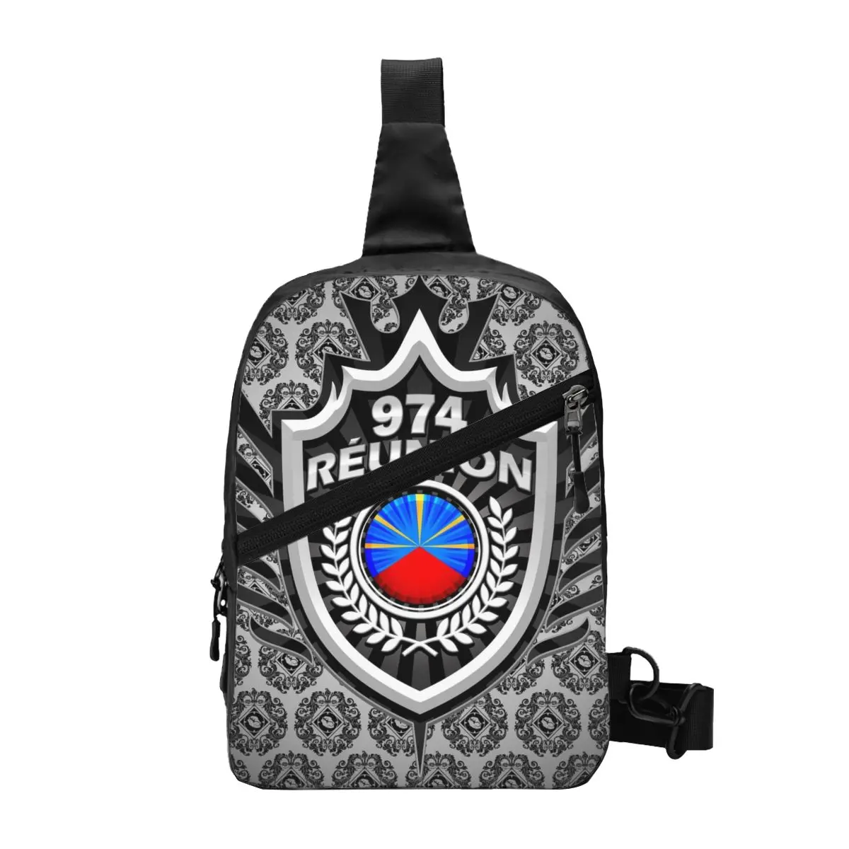 Personalized 974 Reunion Coat Of Arms Sling Bags for Men Cool Shoulder Crossbody Chest Backpack Cycling Camping Daypack