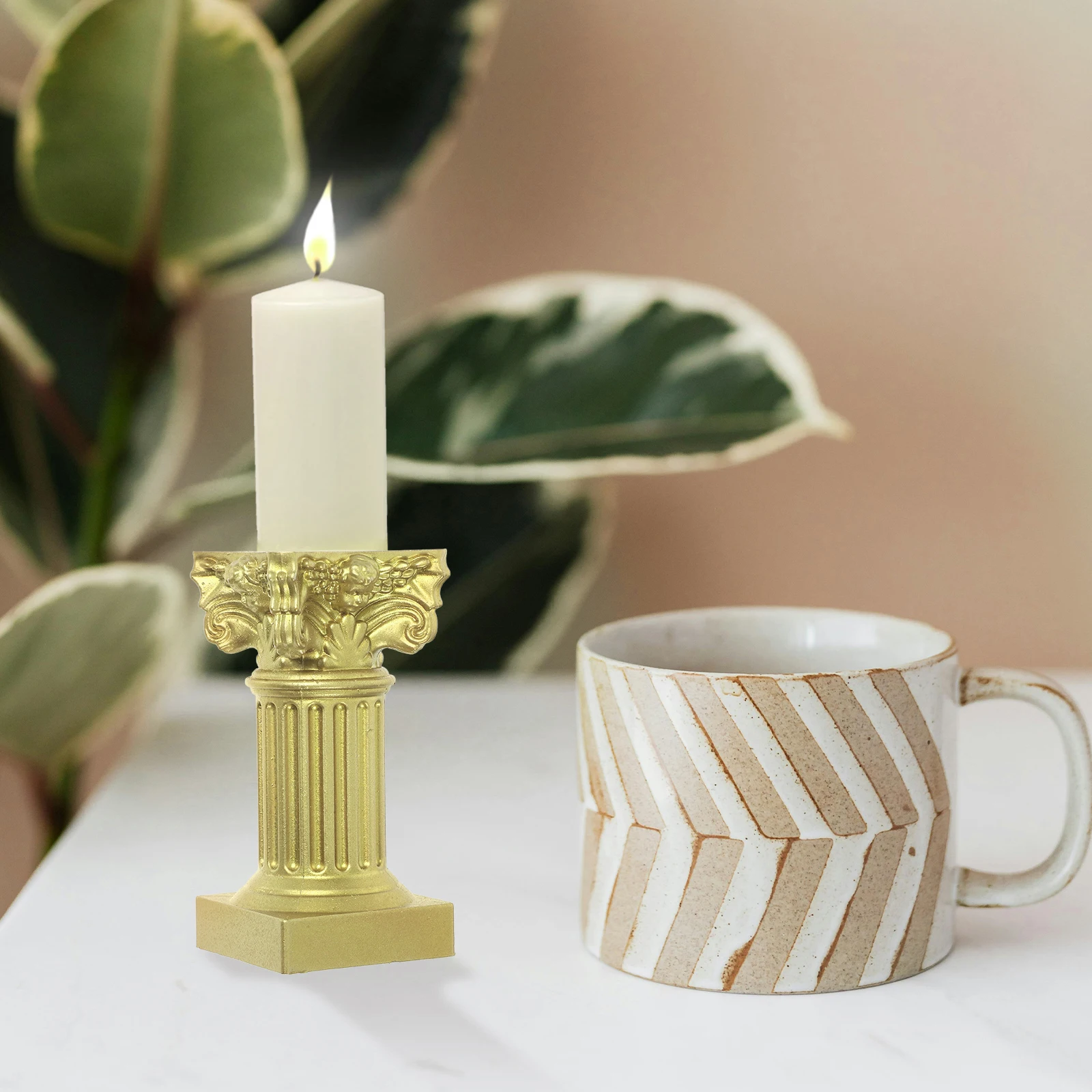 

2Pcs Nordic Style Roman Pillar Candlestick Resin Column Statue Tabletop Decor Wedding Party Gift Roman Pillar Statues