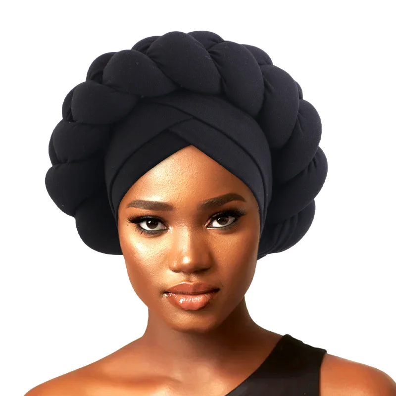 

New African Geles Headties Bonnet Twisted Large Braid Turban Hat Muslim Hijab Elastic Head Wraps Headscarf Turbante Mujer Cap