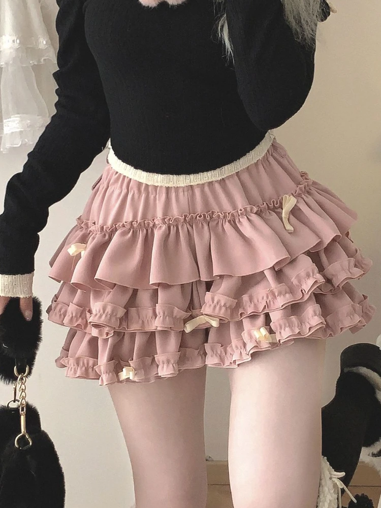 

Summer Fairy Sweet Y2k Mini Skirt Women France Fashion Casual High-waisted Skirt Female Solid Bow Slim Skirt Streetwear 2024 New