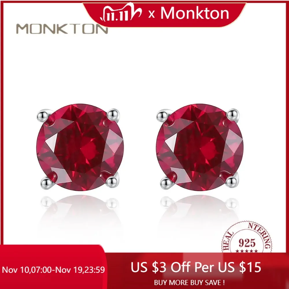 

Monkton Real 925 Sterling Silver Stud Earrings for Women Round Princess Cut Ruby Emerald Gemstone Earrings Ladies Jewelry Gift