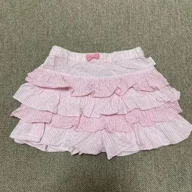 Summer Girl New Fashion Versatile Pink Cute Bow College Style Elastic Waist Design Sense Short Skirt