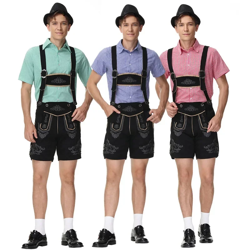 Men's Oktoberfest Lederhosen With Suspenders Waiter Costumes Sets