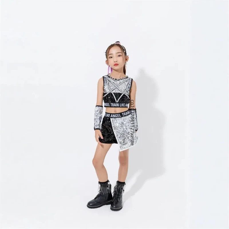 Children's Jazz Dance Performance Costume Sequin Set Handsome Girls' Jazz Dance Costume Hip-hop Street Dance Cool Clothes