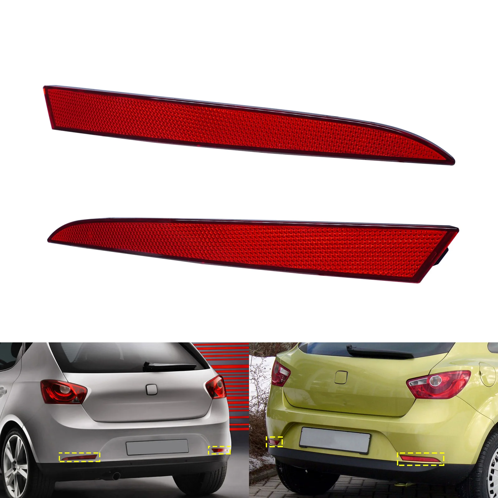 1 Pair Red Lens Rear Bumper Reflector For Seat Ibiza 6J MK V Hatchback 5D 2008-2012 N/S & O/S No Light