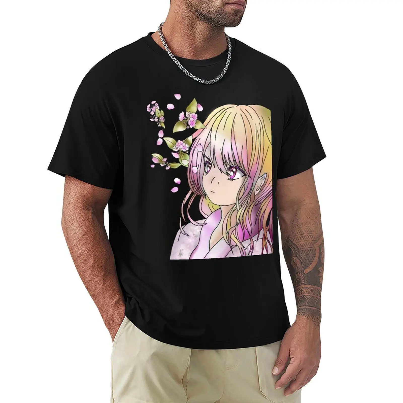 Cute elf druid with falling sakura T-Shirt t shirts for man graphic funny T-Shirt