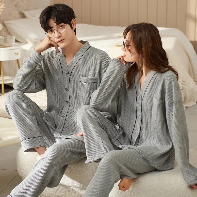 

Autumn Couple Pijamas Set for Men Women Cotton Kimono Homewear Man Pjs Female Pijamas Suit Pyjamas Home Clothes Drop Casual set