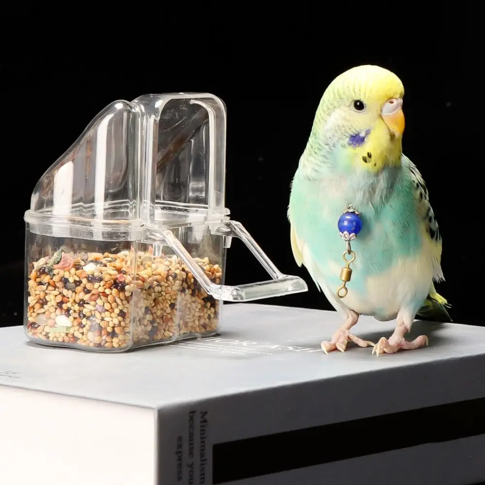 Anti Spill Bird Cage Feeder Cup Clear Plastic Semi Enclosed Top Hanging Food Bowl Clip On Easy to Clean Parakeet Feeder Parrots