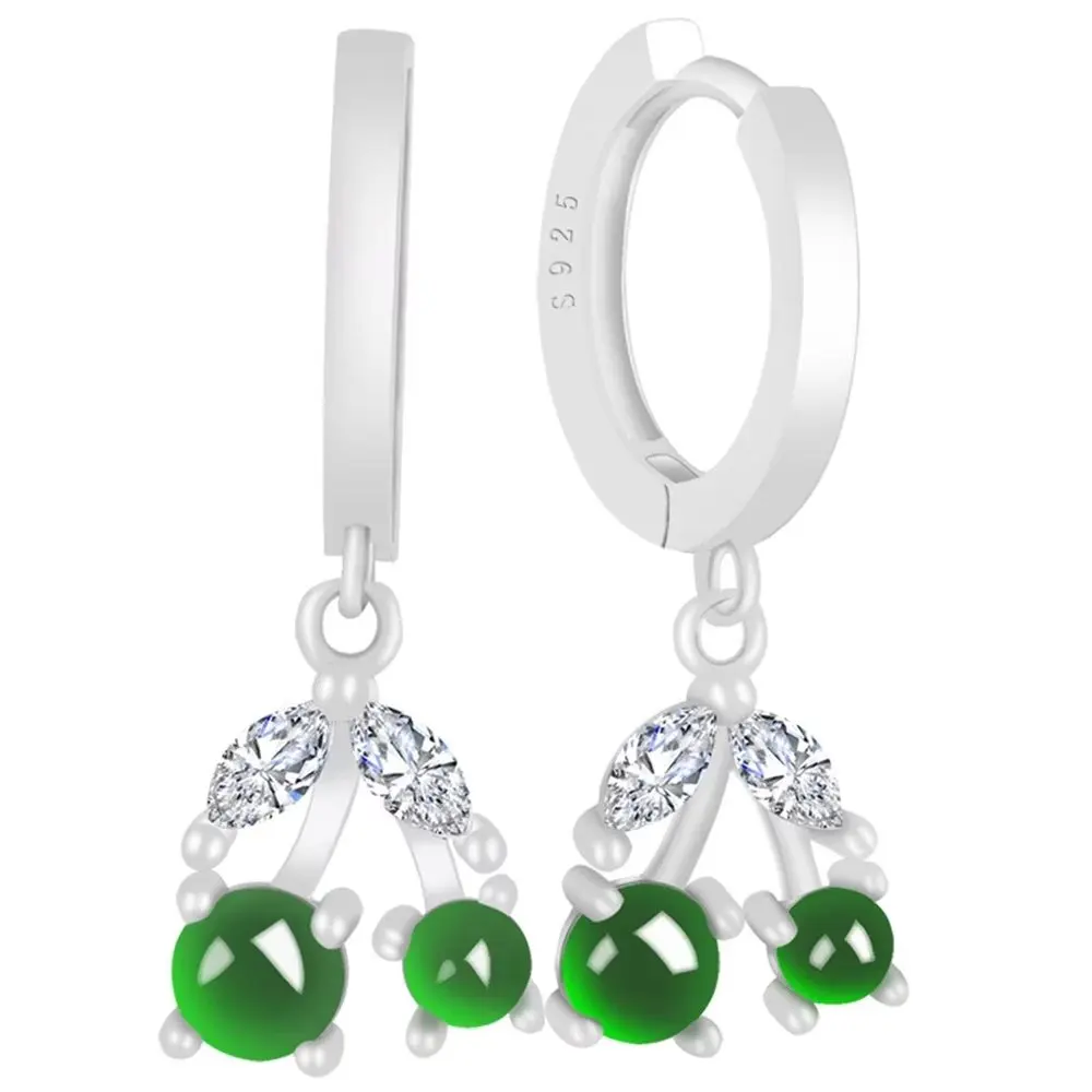 S925 Silver Inlaid Natural A Goods Jade Cherry Yang Green Ice Jade Earrings Fashion Earrings Women's Accessories Fine Jewelry