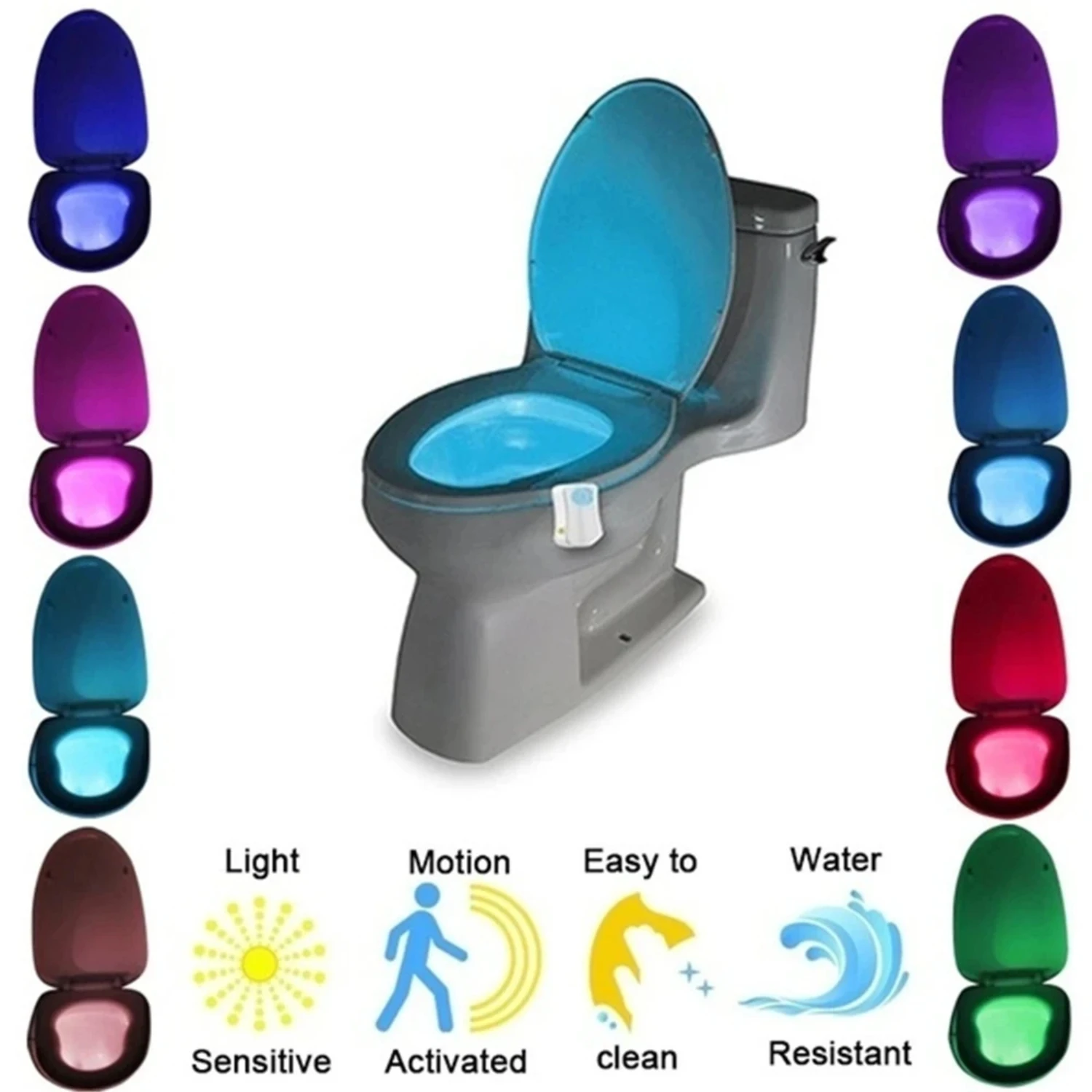 LED Smart Toilet Light PIR Motion Sensor Night Lamp 16 Color Backlight WC Bathroom Night Light