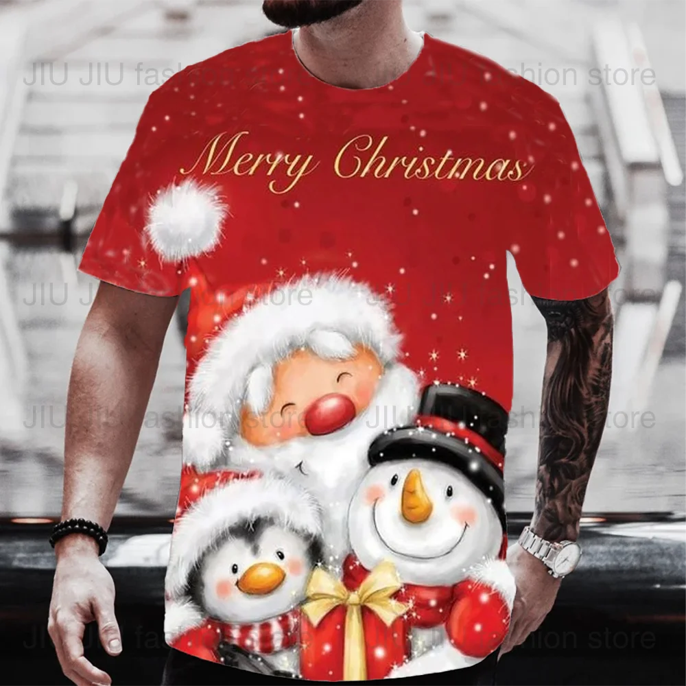 

Christmas Men's T-Shirt Fashion Santa Claus Snowman Print Short Sleeve O-Neck TShirt Tops Unisex Sweatshirts Pullover Tshirts