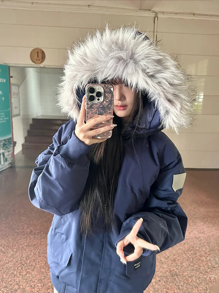 

Парка Y2K женская осенняя ветрозащитная, водонепроницаемая, универсальная, с меховой вышивкой, двухслойная, с отложным воротником, софтшелл, на шнуровке, теплая