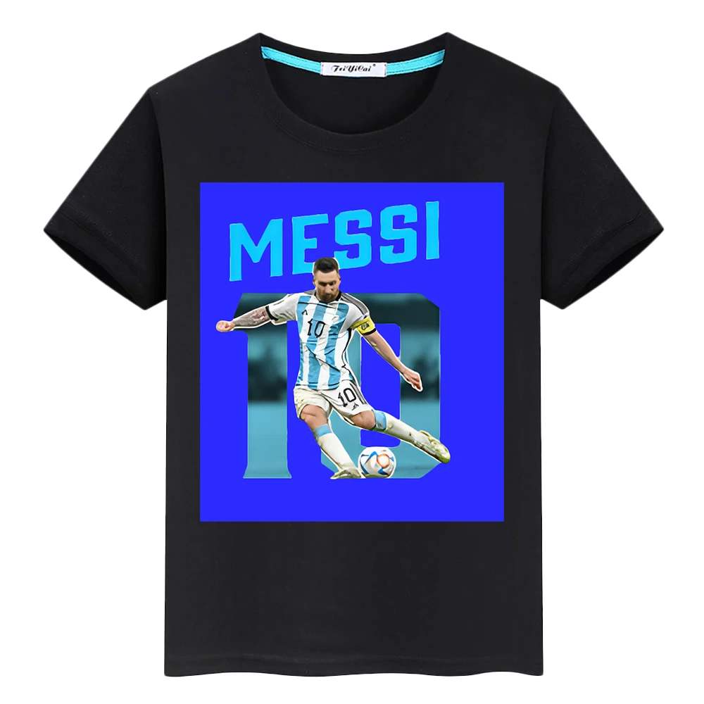 Kawaii 100%Cotton T-shirt anime Tees Football messi avatar print Casual Tops boy Cartoon Short y2k one piece kids clothes girls