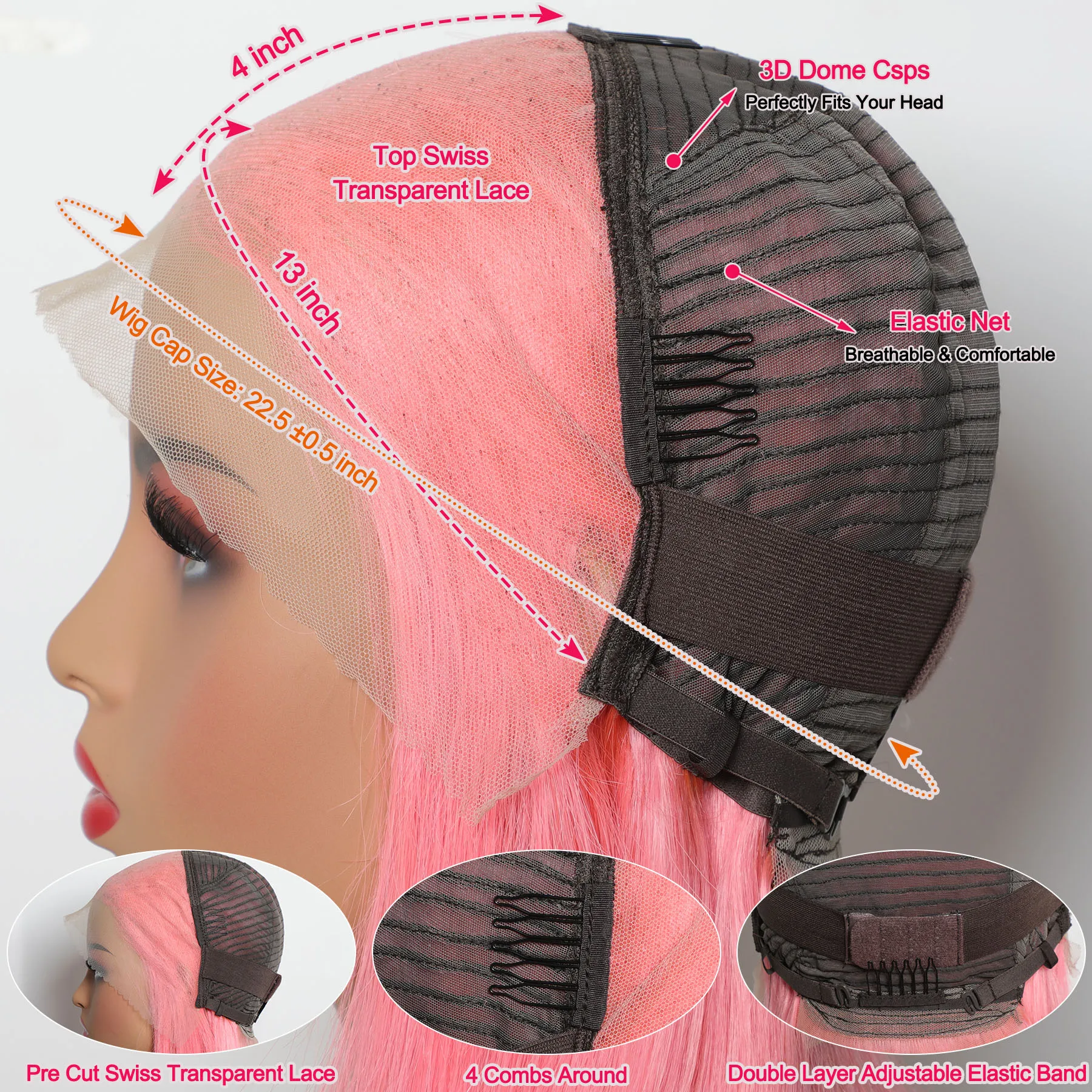 Pink Bob Wig Human Hair 13x4 Transparent Lace Front Human Hair Wigs Pre Plucked Brazilian Remy Human Hair Short Straight Bob Wig