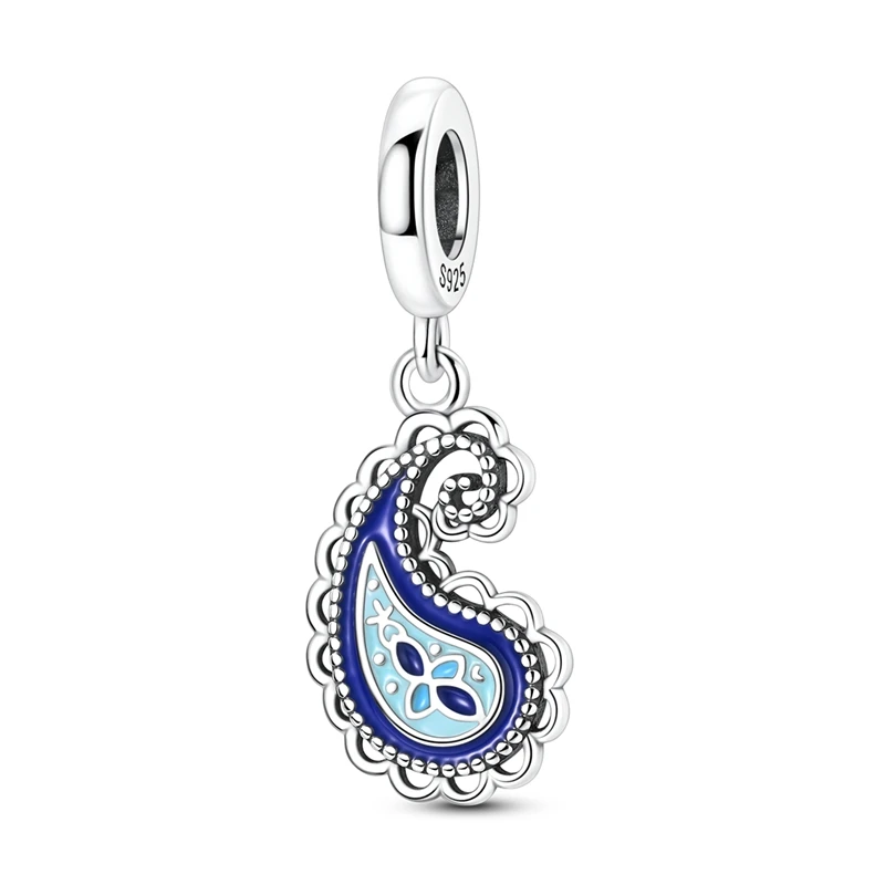 

925 Sterling Silver Charms Bead Blue Paisley Dangle Fit Original Bracelet DIY Women Jewelry