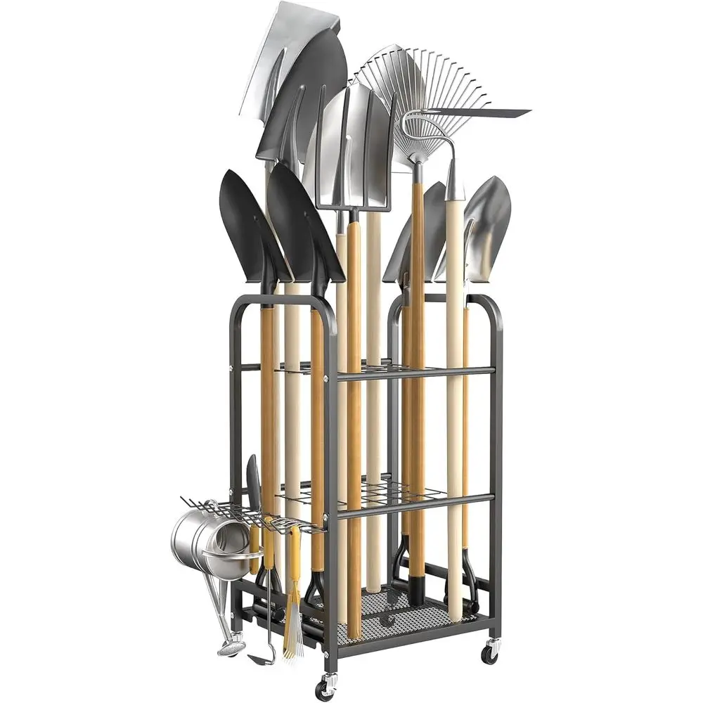 

Portable Wheeled Garden Tool Stand for Rakes, Shovels, and Yard Tools - Suitable for Indoor and Outdoor Use