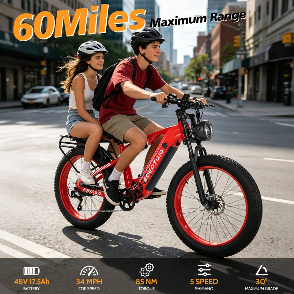 Electric Bike, 1500W Peak Ebikes for Adults, 26'' Fat Tire Best Ebike for Men Women, 60 Miles with 840Wh Battery, 34 MPH Max Speed Bicycles, 330LB Capacity image 9