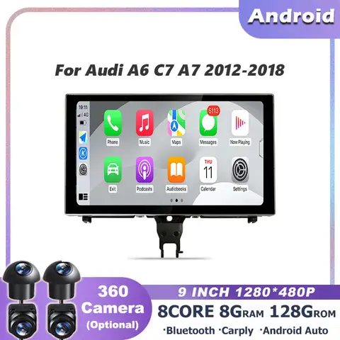 9 인치 안드로이드 14 터치 스크린 IPS 아우디 A6 C7 A7 2012-2018 자동 Carplay 모니터 스테레오 Speacker 라디오 멀티미디어 플레이어