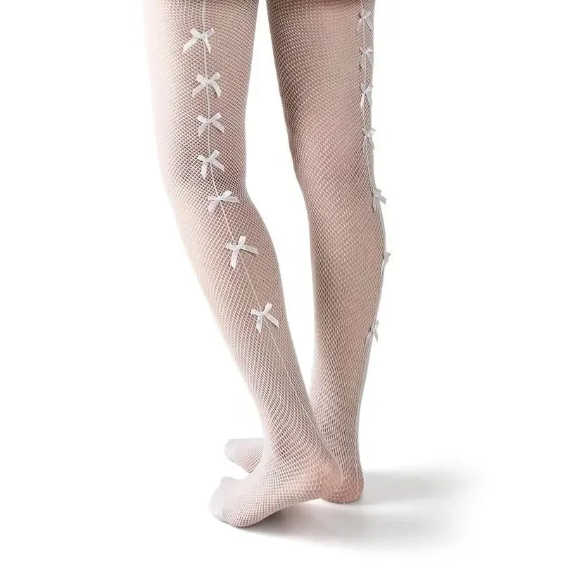 Medias sexis de una línea para mujer, pantimedias con diseño de lazo pequeño, medias de red de talla grande para mujer, medias femeninas nuevas