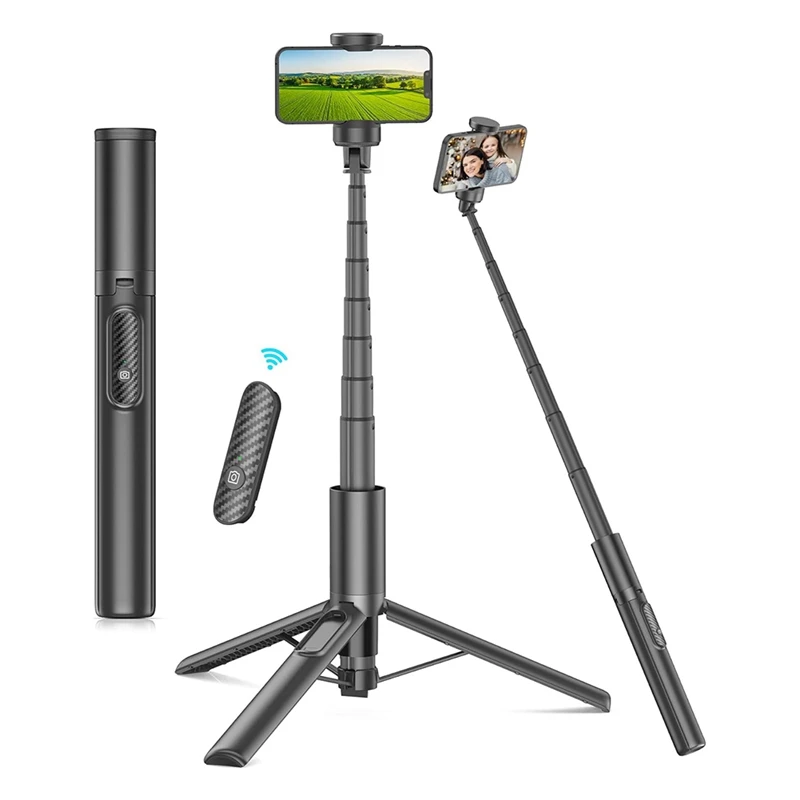 60Inch Cell Phone Tripod And Selfie Stick With Remote Control,For Cell Phones 4-7Inch Portable Smartphone Tripod Holder