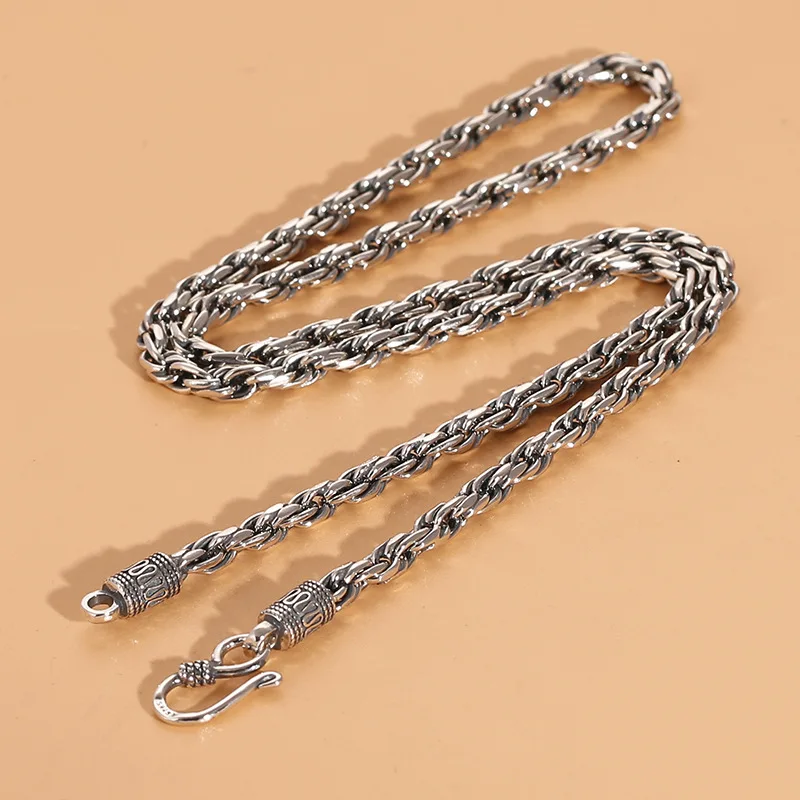 

925 Sterling Silver Thai Silver Rope Chain Men Necklace Thai Silver Hip hop Retro Male Luxry Fine Jewelry 925 para mujer