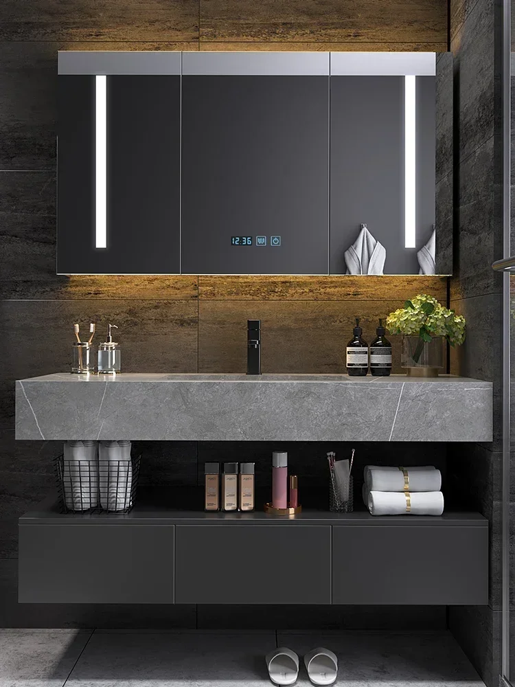 

Каменная плита, встроенный шкаф для раковины, высококачественная ванная комната для дома, зеркало, туалет, умывальник, комбинация для мытья рук, современный отель YXMC