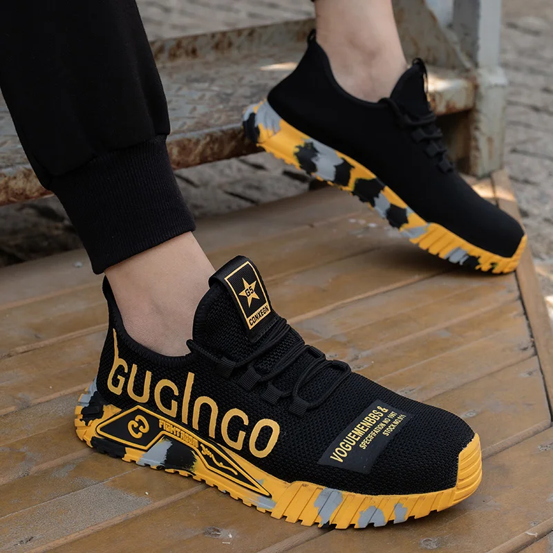 Safety Boots for Mens Lightweight Breathable Steel Toe Work Safety Shoes Anti-Smashing Comfortable Male Construction Sneakers