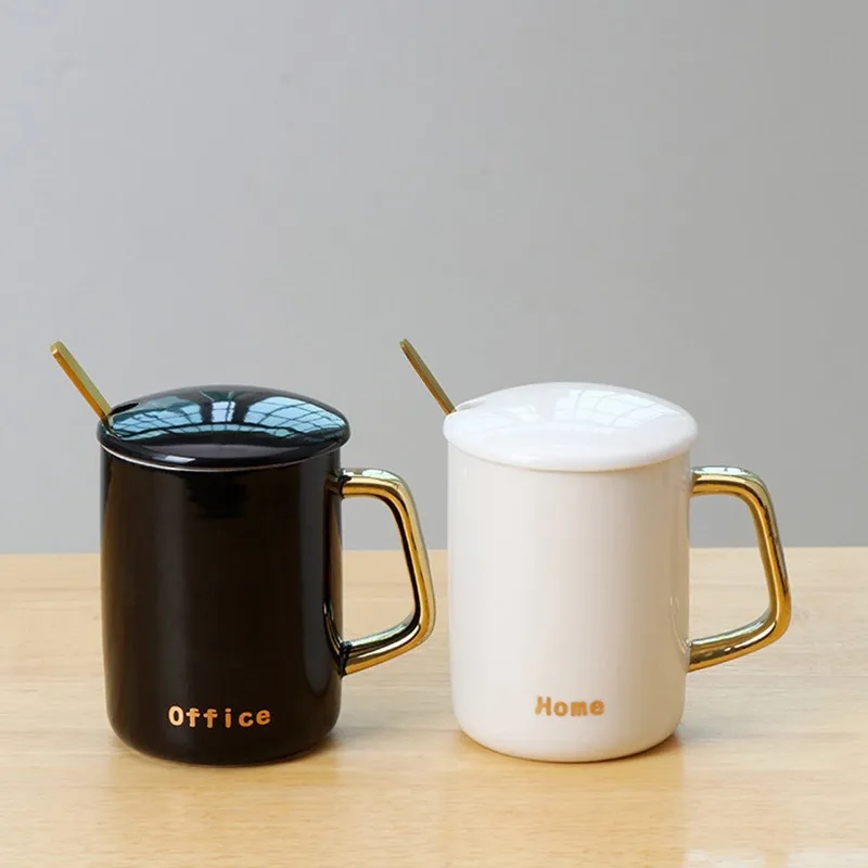 

Gold-plated Gold-handled Office Couple Ceramic Mugs and Coffee Cups
