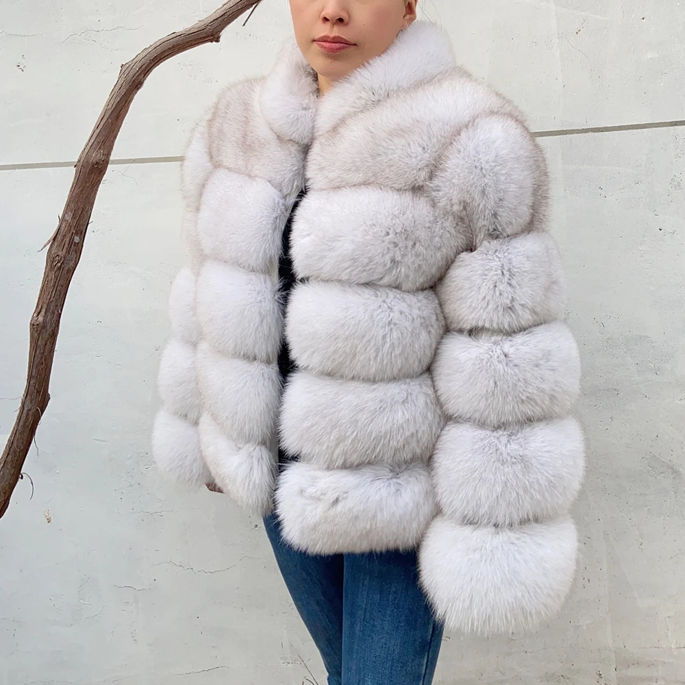 QUEENTINA Natural Real Fox Fur Coat Fashion Winter Jacket Women Warm Genuine New Luxury Designer Clothes con strati Black Sets