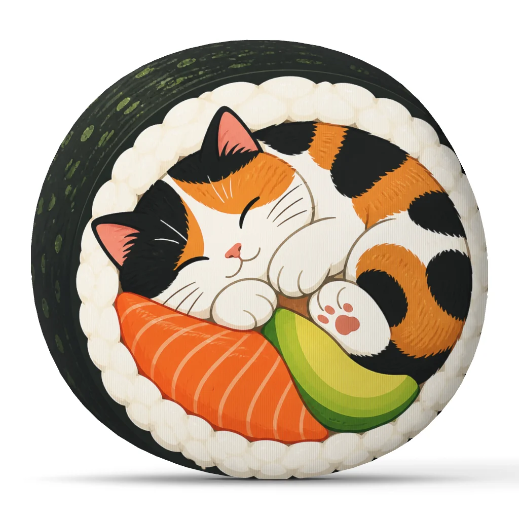 Calico Cat Sushi Roll Pillow Cute Japanese Food Cushion Plush Stuffed Throw Pillow Cat Lover Gift Irregular Home Decor