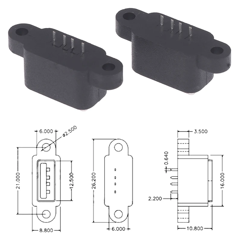 5 Stuks Waterdichte Usb 2.0 Opladen Data Staart Plug-In 4 Pin Usb Interface Poort Usb2.0 Connector Plug Jack Socket Pcb Dock